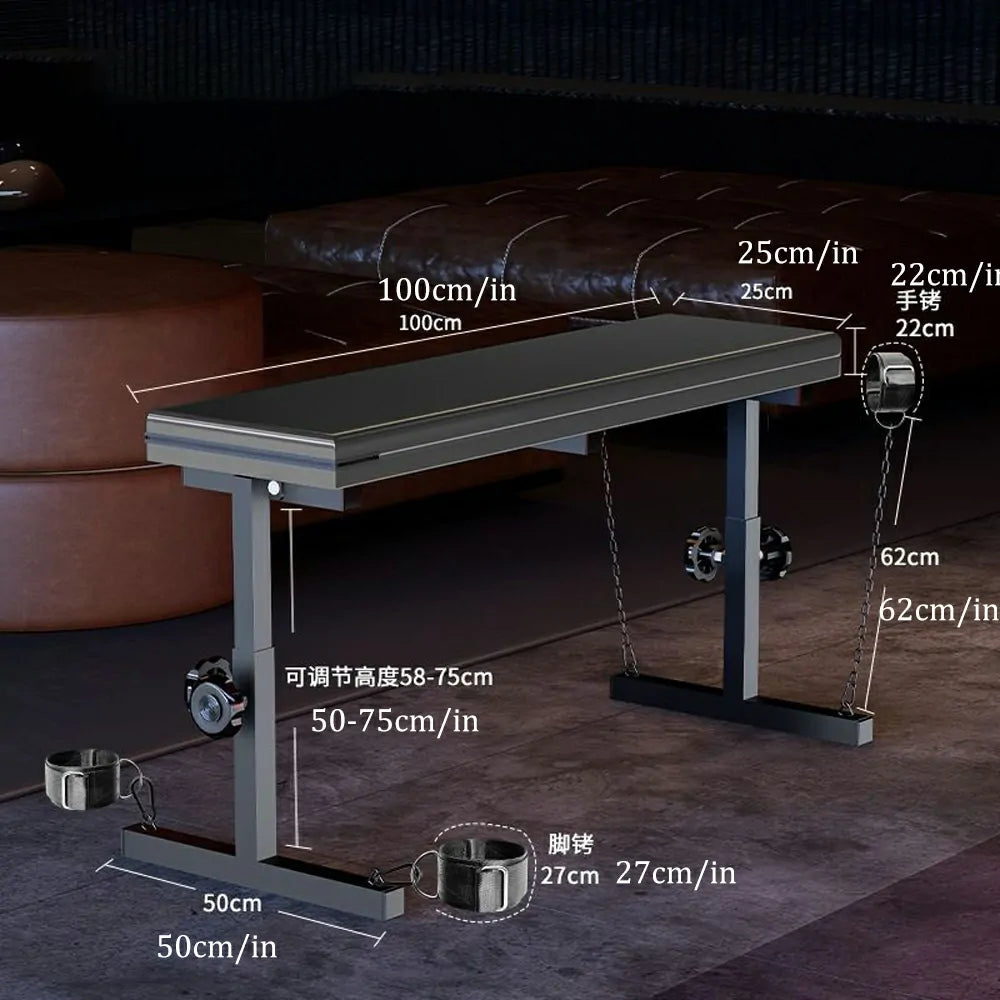 Adjustable-Height Sex Bench With Wrist Straps