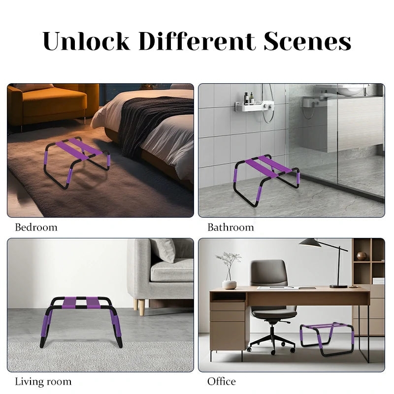 Adjustable Height Bouncing Sex Chair with Purple Dual Elastic Straps