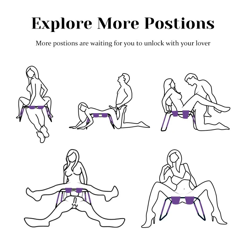 Adjustable Height Bouncing Sex Chair with Purple Dual Elastic Straps