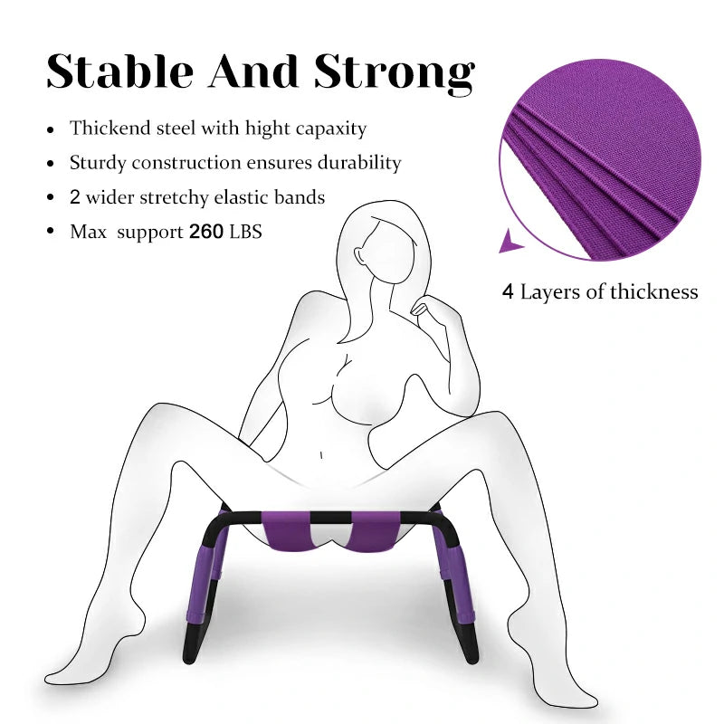 Adjustable Height Bouncing Sex Chair with Purple Dual Elastic Straps
