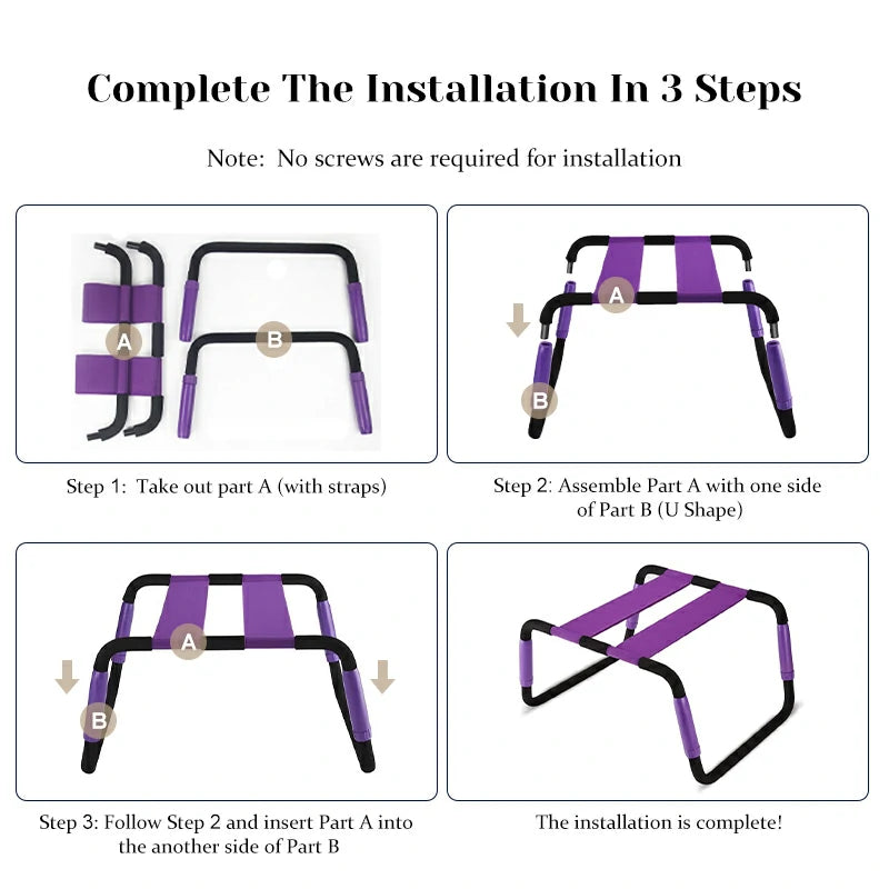 Adjustable Height Bouncing Sex Chair with Purple Dual Elastic Straps