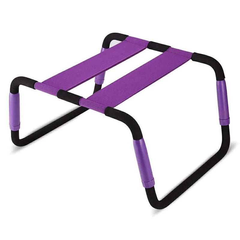 Adjustable Height Bouncing Sex Chair with Purple Dual Elastic Straps