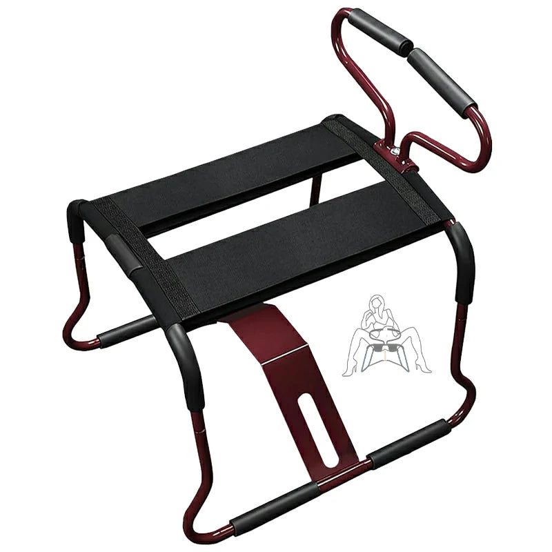 Dark Red Sex Chair with Central Base and Armrests Dildo Chair